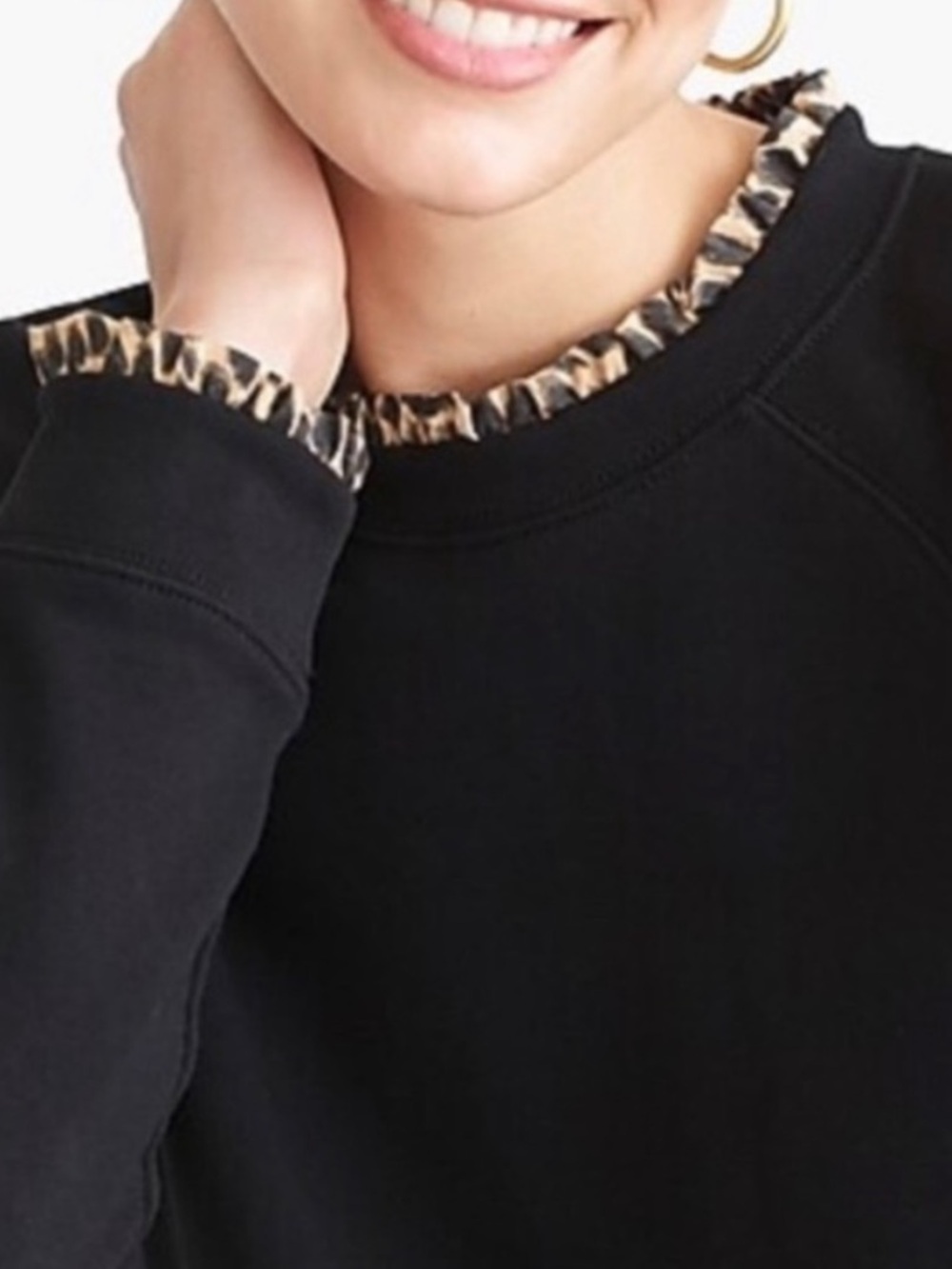 J Crew Leopard Ruffle Neck Pullover Sweatshirt